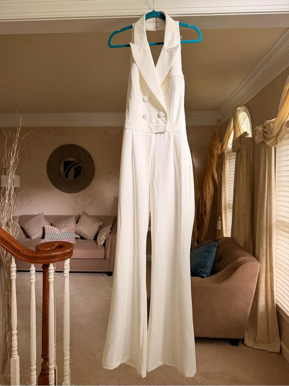 Fashion Nova Cream Halter Double-Breasted Wide-Leg Jumpsuit - Picture 1 of 9